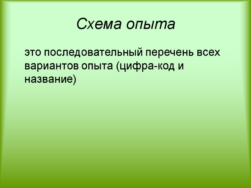 Схема опыта  это последовательный перечень всех вариантов опыта (цифра-код и название)